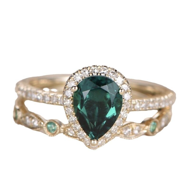 Water Drop Zircon With Diamond Women's Ring Set - Image 5